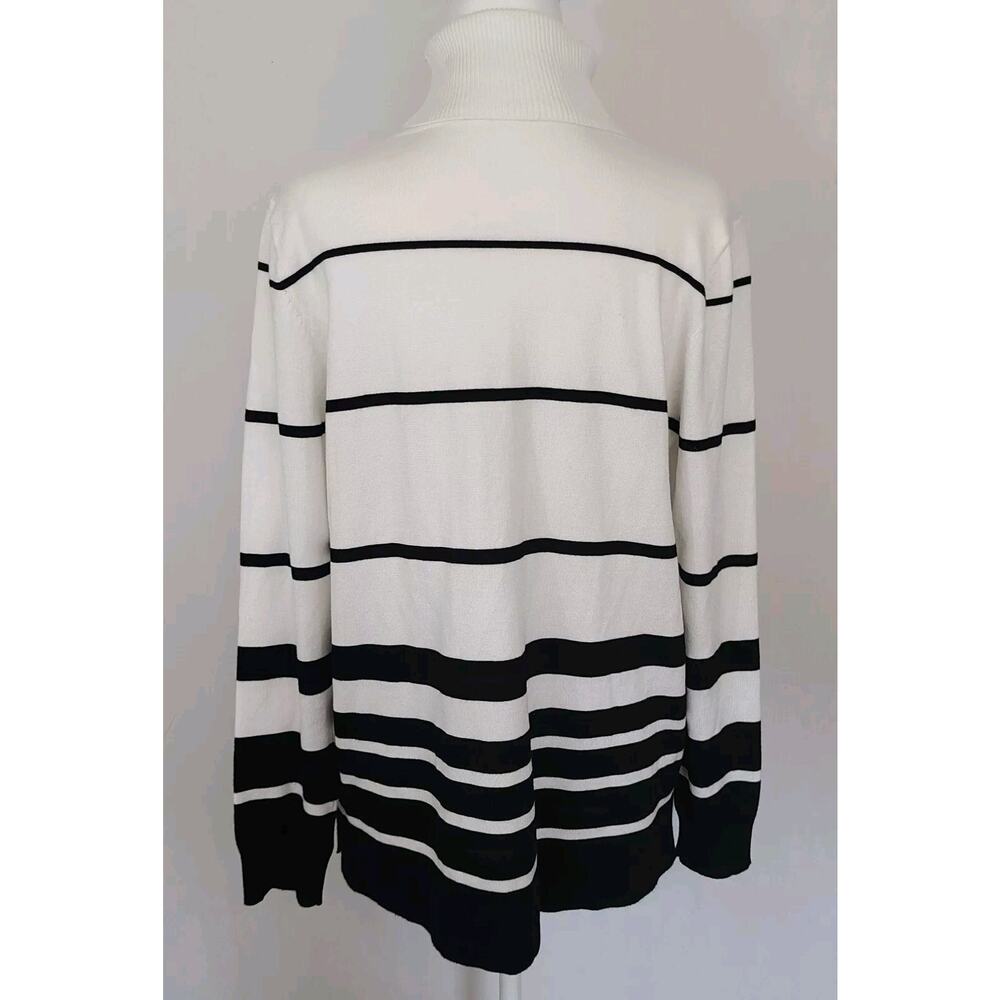 Calvin Klein Womens Med Striped Turtleneck Long Sleeve Tunic Sweater White Black - Picture 2 of 6